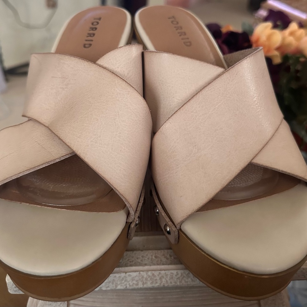 Torrid Faux Wood Platform Wedge Sandals
